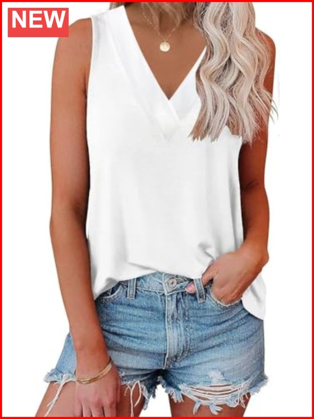 Women V Neck Sleeveless Tank Top Summer Tunic Casual Basic Shirt
